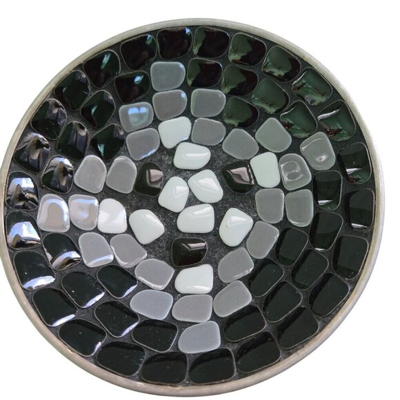 1950's Mid Century Tile Mosaic Aluminum Backed Ashtrays Lot Of 2 5"x1" - Picture 3 of 6